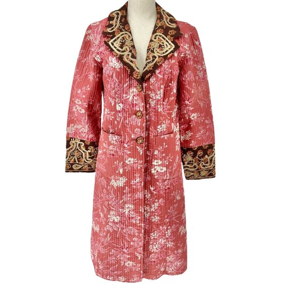 The J. Peterman Quilted Coat Womens Small Floral Embroidered LS Pockets - Picture 1 of 11